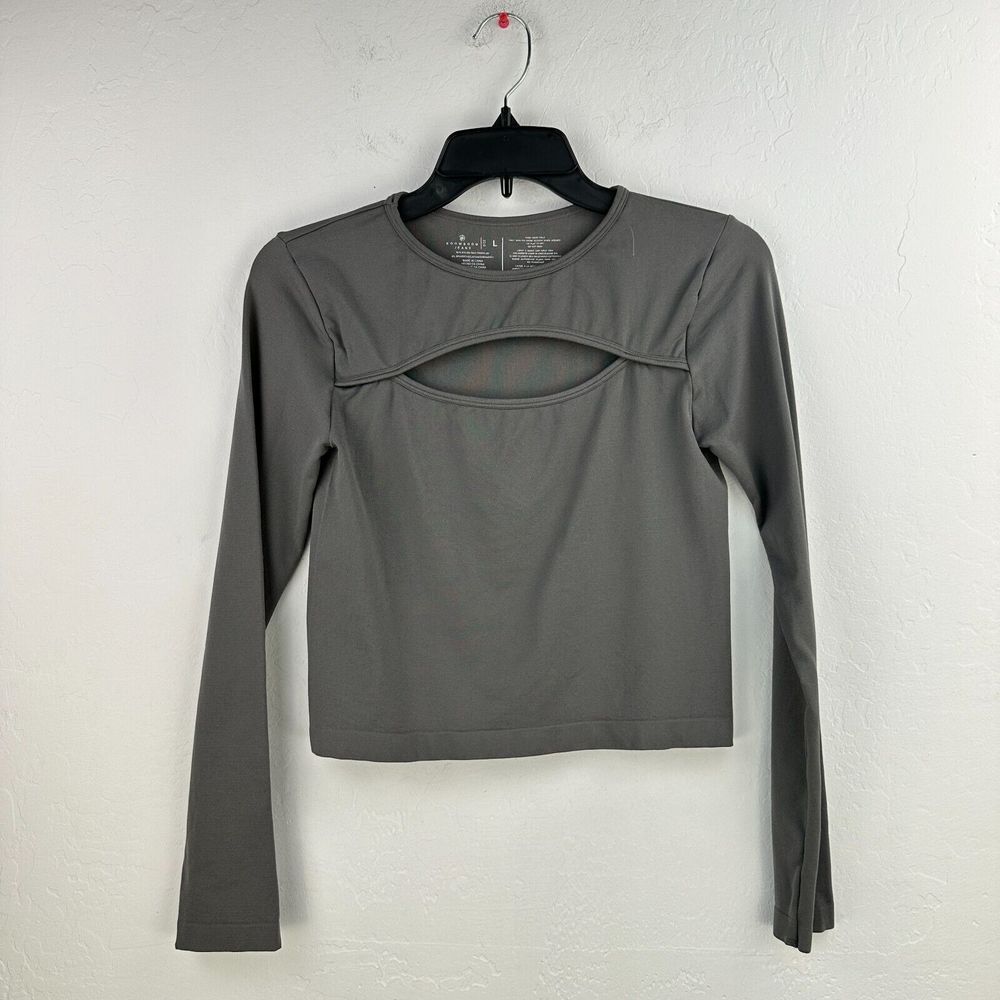 Boom Boom Jeans Crop Top Womens Large Gray Nylon Stretch Cut Outโ Long Sleeve